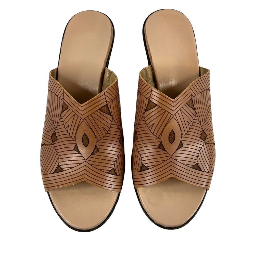 MUNRO the Marisa Leather Mules in Tan and Brown Women's Size 7 M - Picture 2 of 10